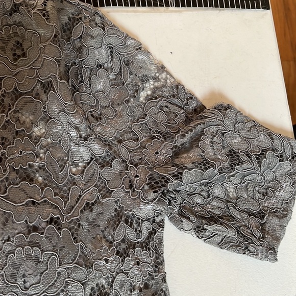 Gallery size large gray / taupe lace lined short sleeve  tee - Picture 3 of 14